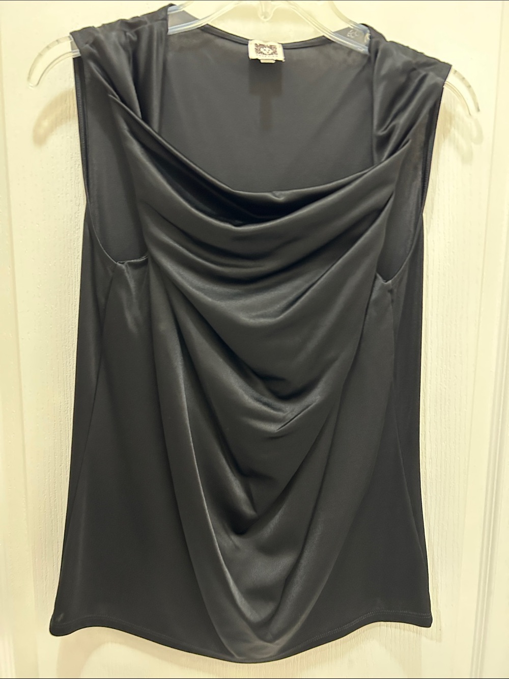 Anne Klein Black Strapless Drape Neck Top -Medium